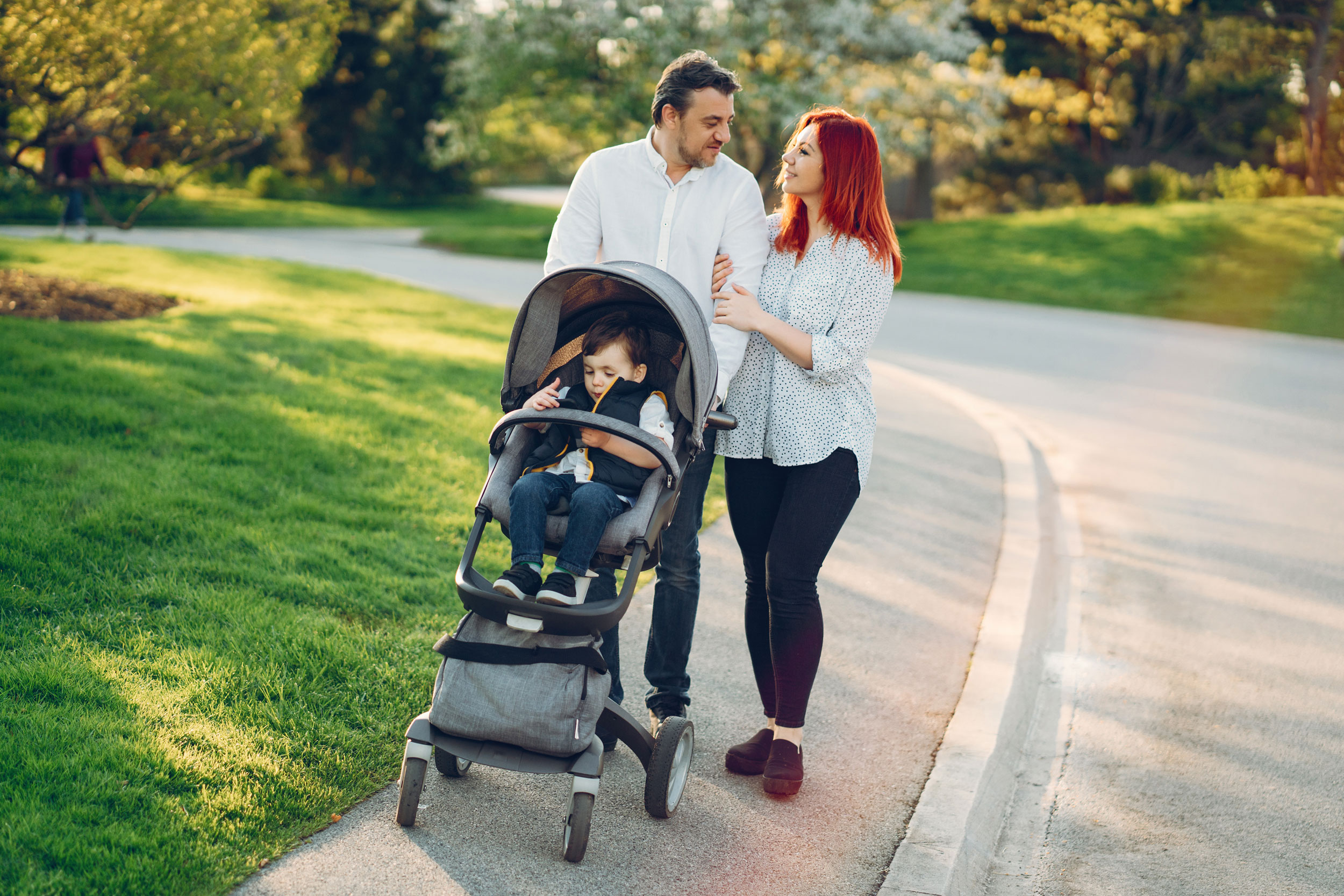 Couple and baby out walking