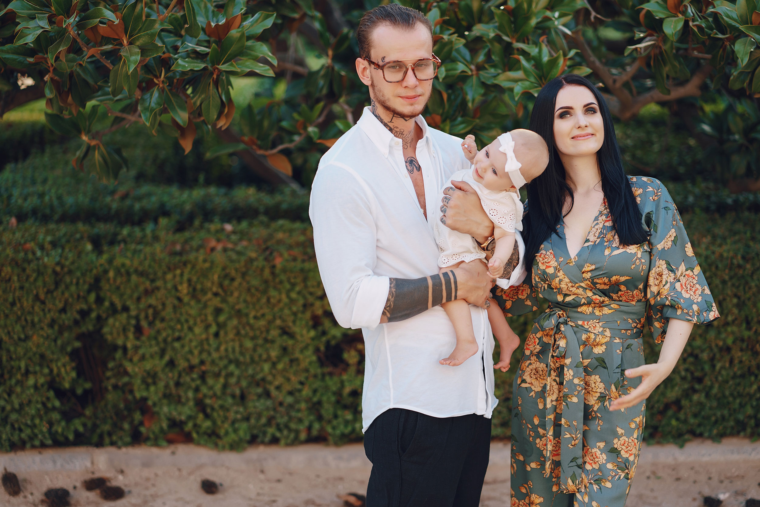 Family getting photo taken in nature