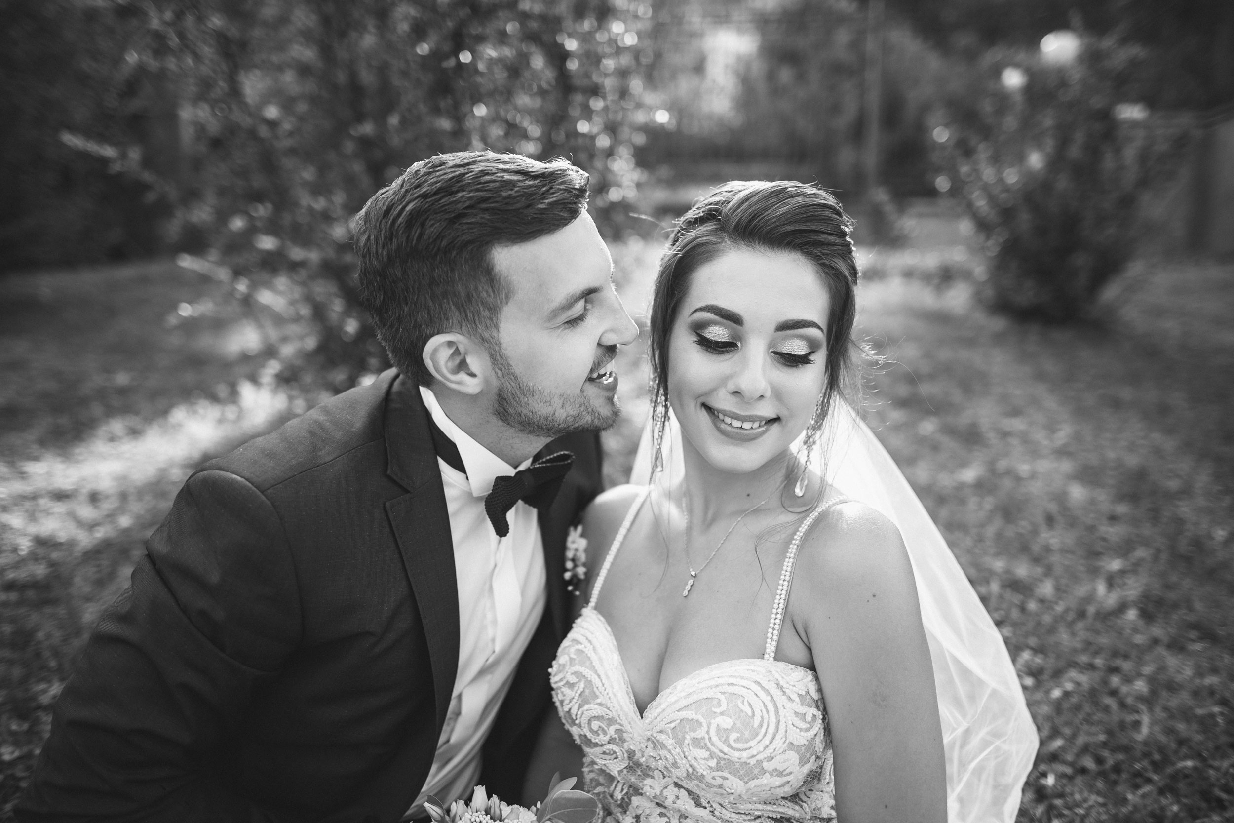 black and white wedding couple